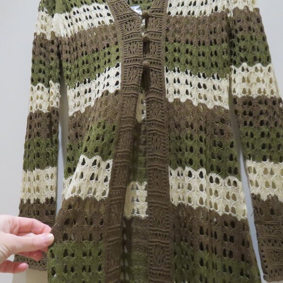DOLLS KILL DELIA'S Striped Stunner Crochet Knit Cardigan Khaki Punk Goth NWT - Picture 10 of 15